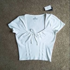 Hollister White Front Tie Tee Shirt Crop Top